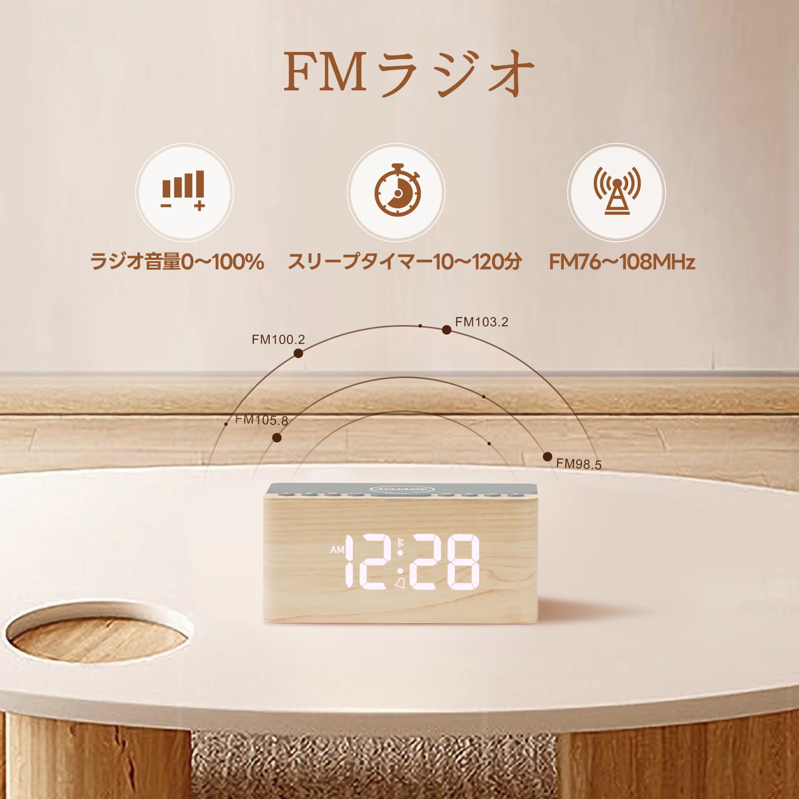 Amazon.co.jp: ANJANK 木製目覚まし時計付きBluetoothスピーカー、FM